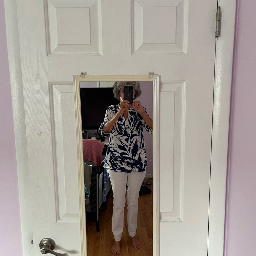 Ivanka Trump Navy and White Patterned Top - Picture 2 of 7
